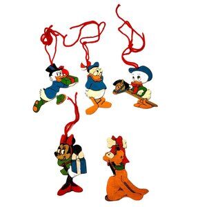 Vintage Disney 5 Wood Christmas Ornaments Scrooge Pluto Minnie Mouse Donald Duck